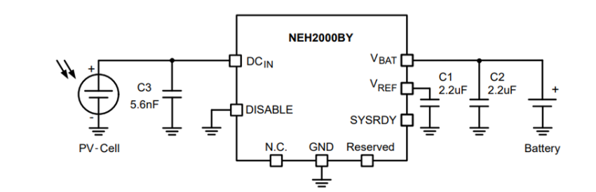  Figure 2. NEH2000BY PMIC in a PV energy harvesting application